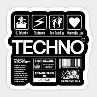 TECHNO  - Product Label (White) Sticker